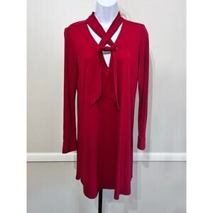 Fifteen Twenty Red Tie Neck Shift Dress Women’s Small NWOT Made in USA Bow